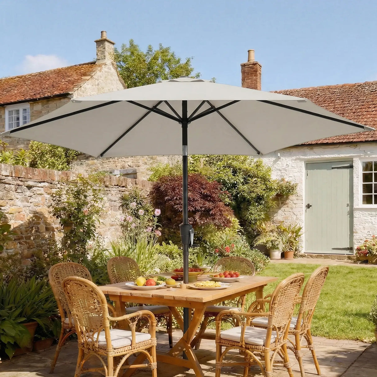 Outsunny 2m Garden Parasol Umbrella, Outdoor Table Parasol Umbrella with Crank Handle, Tilt Function, UV30+ Protection