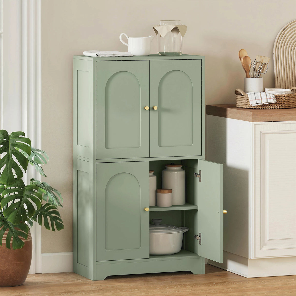 HOMCOM 4-Door Kitchen Storage Cabinet with Adjustable Shelves - Green