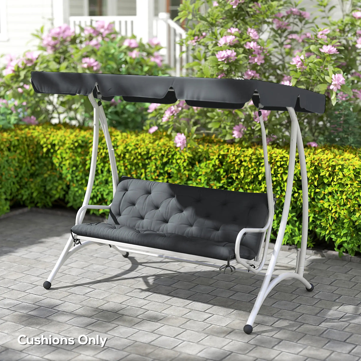 Outsunny 3 Seater Bench Cushion, Garden Chair Cushion with Back and Ties for Indoor and Outdoor Use, 98 x 150 cm, Dark Grey