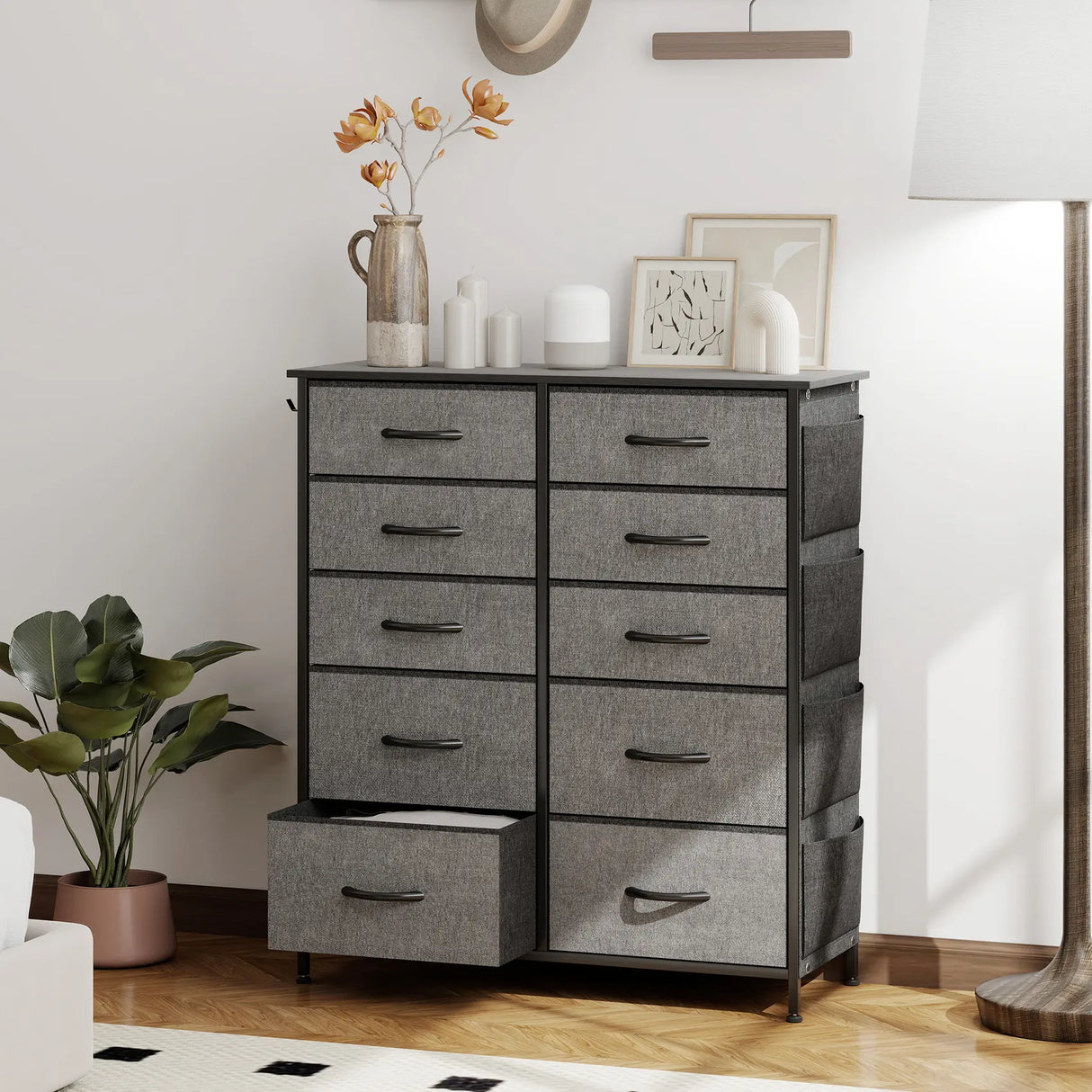 HOMCOM Chest of Ten Fabric Drawers - Charcoal Grey