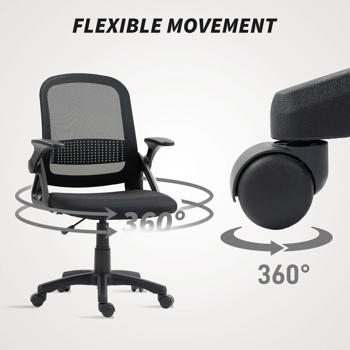 HOMCOM Breathable Mesh Office Chair, Ergonomic Swivel Computer Chair with Flip-up Armrests, Lumbar Back Support for Home/Office, Black