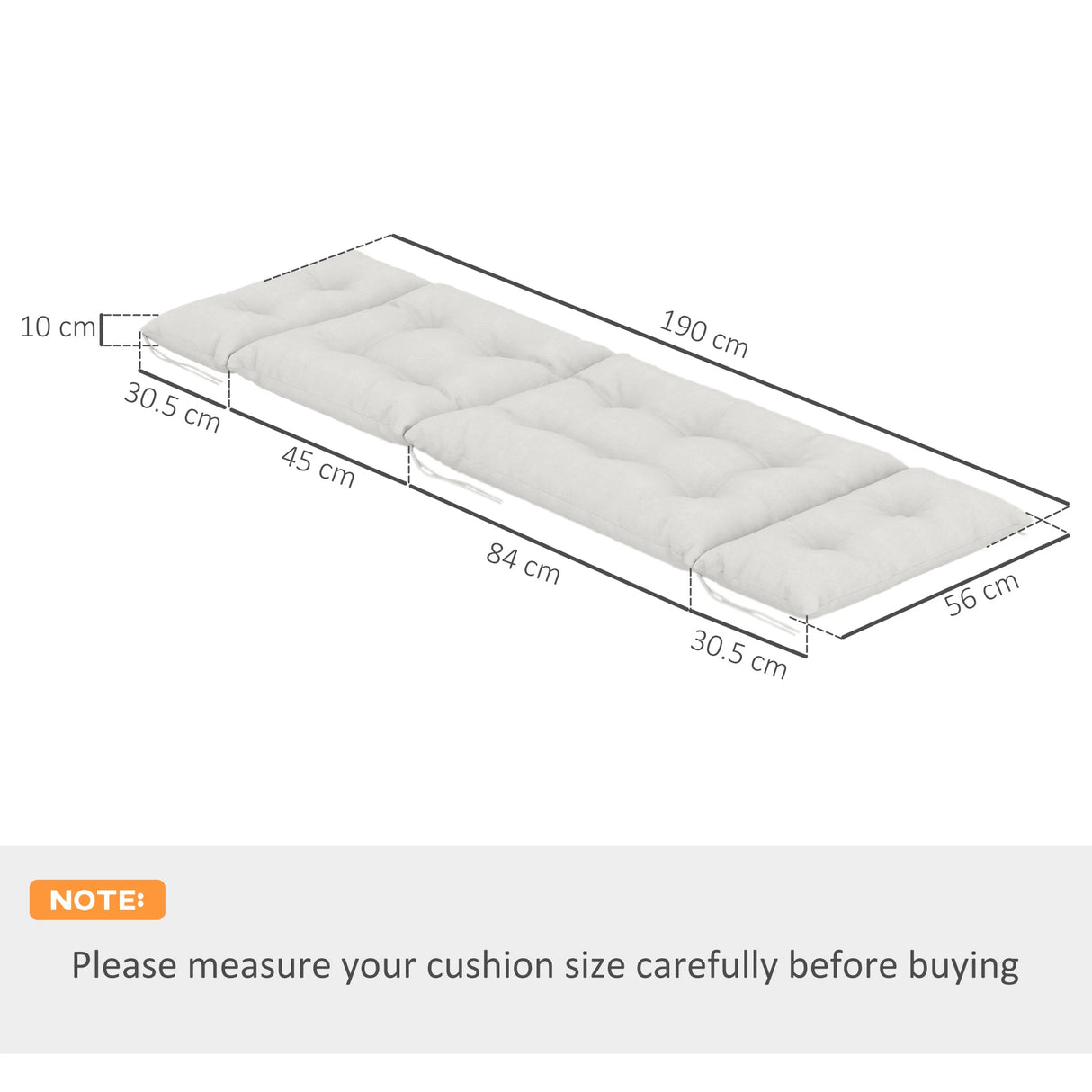 Outsunny Set of Two 190 x 56cm Sun Lounger Cushions - Light Grey