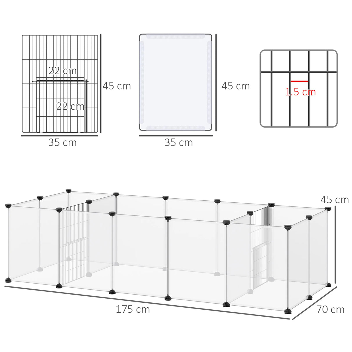 PawHut 18-Panel Small Animal Cage, Pet Playpen, for Guinea Pigs, Hedgehogs - White