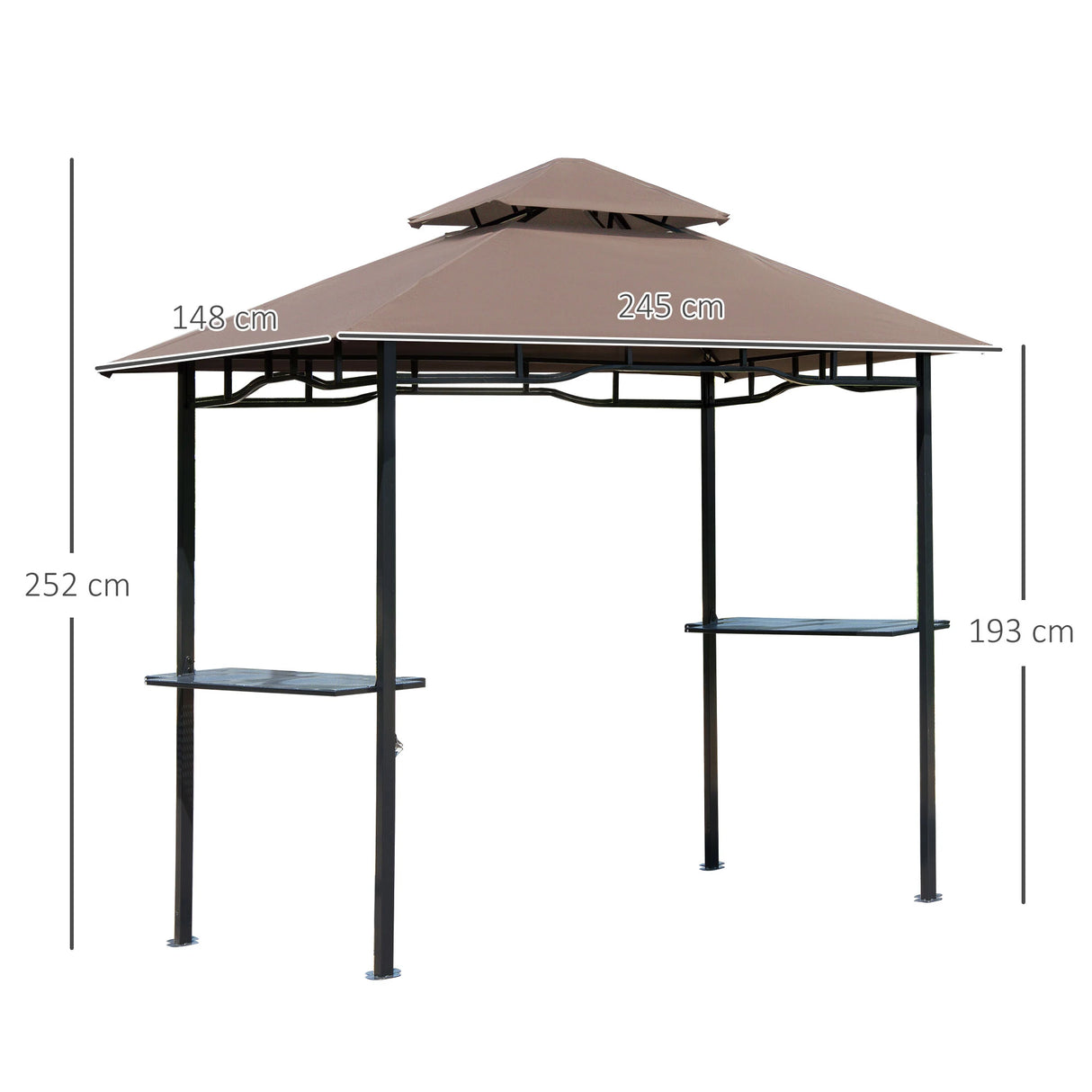Outsunny 2.5x1.5m (8'x5') Grill Gazebo Canopy, Double Tiered Outdoor BBQ Gazebo Shelter with 2 Side Shelves for Garden, Patio, Barbecue, Picnic, Coffee