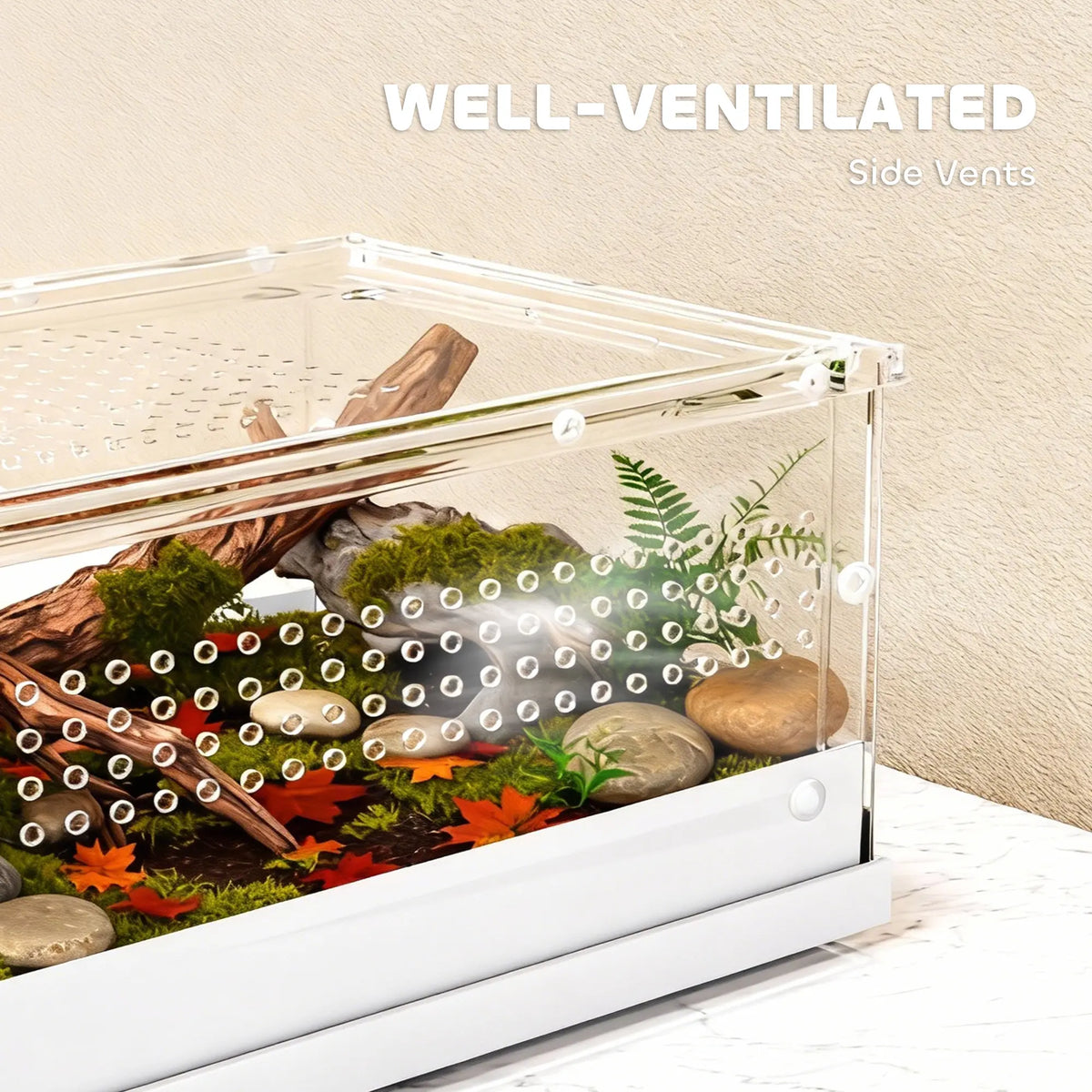 PawHut Acrylic Reptile Terrarium with Top Sliding Door, Vents, for Snake, Frog, Spider, Gecko, Tarantula, 40 x 30 x 15 cm