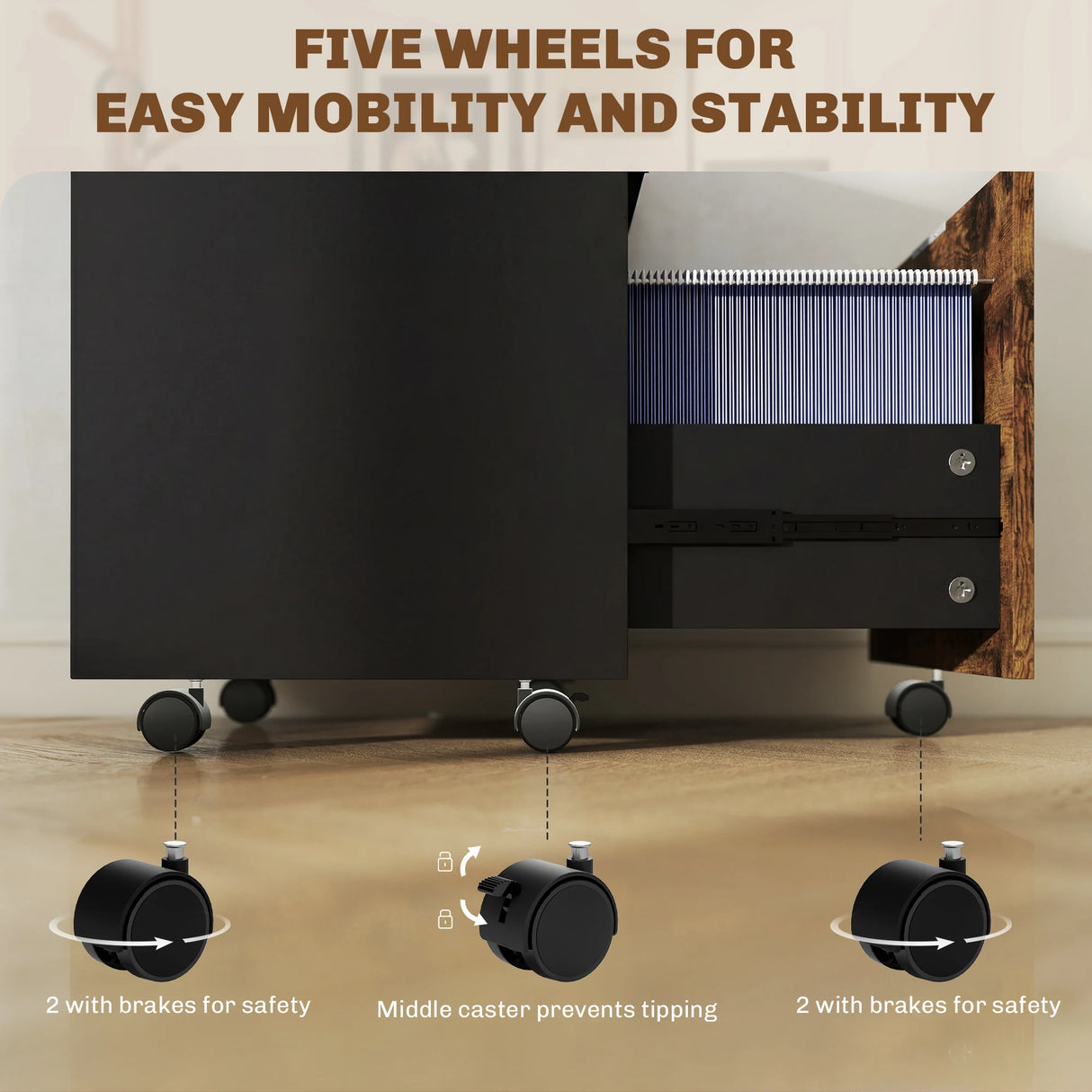 HOMCOM Two-Drawer Lockable Filing Cabinet - Black and Rustic Brown