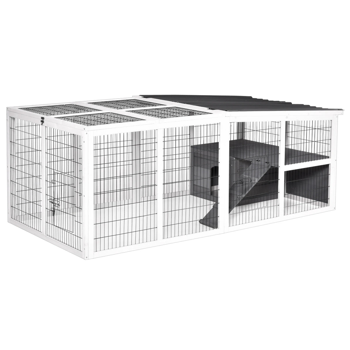 PawHut Guinea Pigs Hutches Wooden Small Rabbits Hutches Pet Run Cover Indoor Outdoor, Grey
