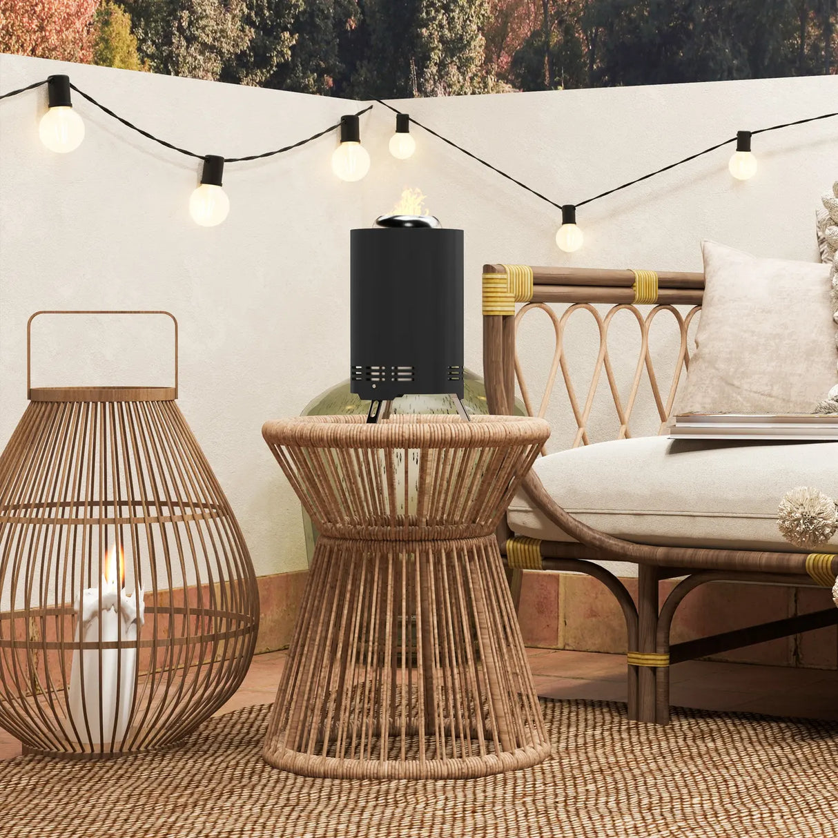 Outsunny Smokeless Fire Pit, 16 x 16 cm Stainless Steel Portable Wood Burning Firepit with Poker, Wood or Pellet Fuelled Tabletop Fire Pit for Garden Camping Bonfire Party, Black