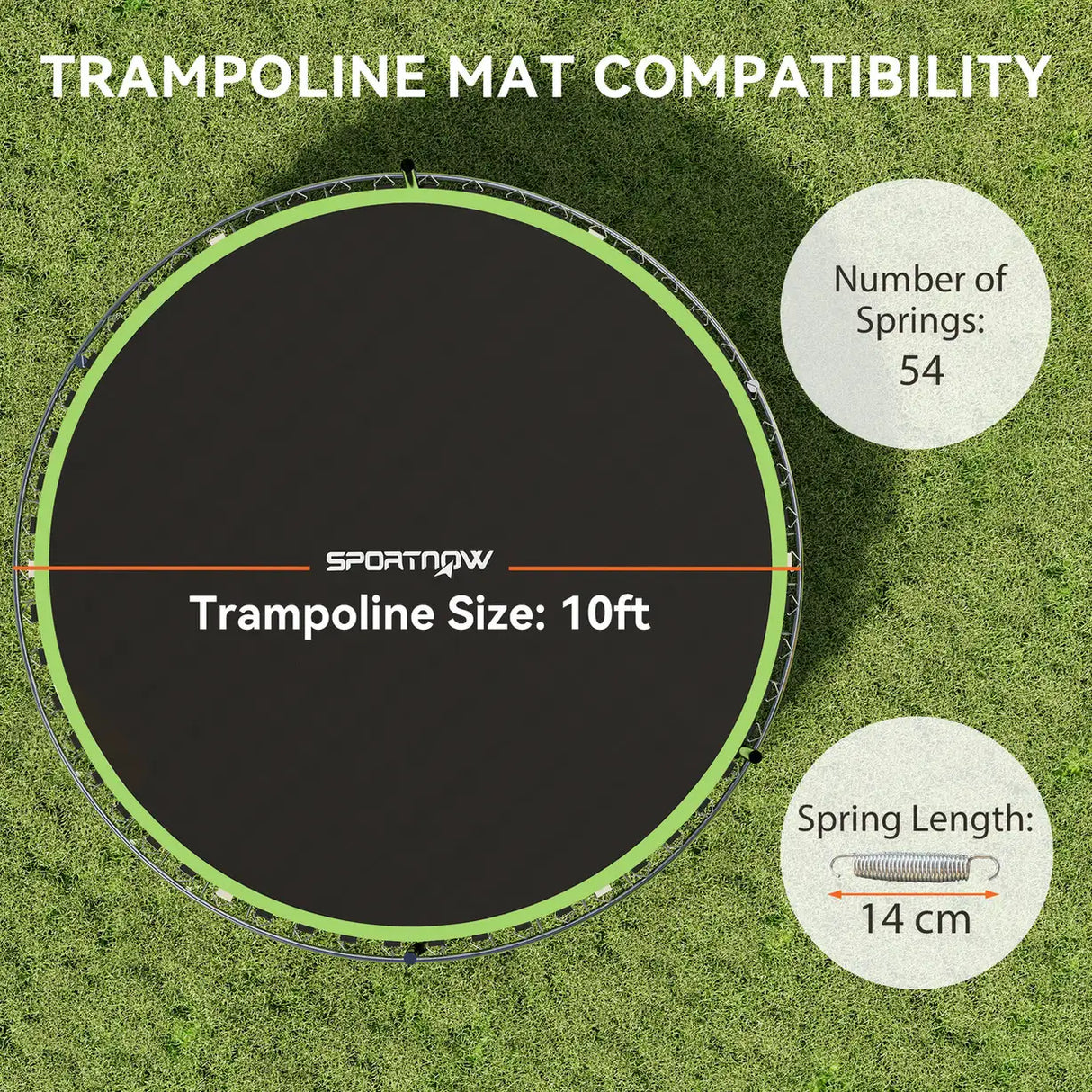 SPORTNOW Trampoline Replacement Mat with Spring Pull Tool, 54 V-Hooks, for 10ft Trampoline using 14cm Springs, Green
