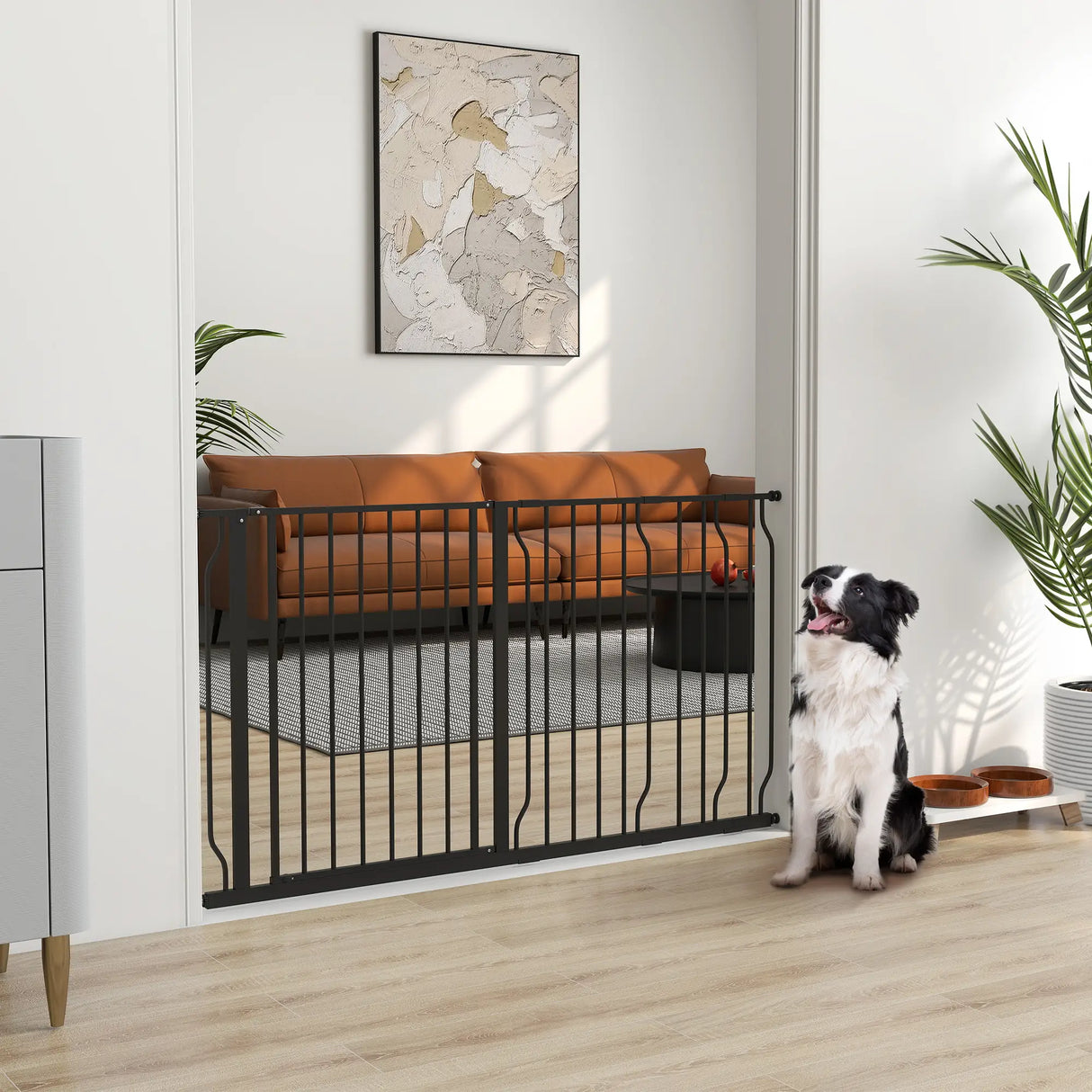 PawHut Extra Wide Dog Safety Gate, with Door Pressure, for Doorways, Hallways, Staircases - Black
