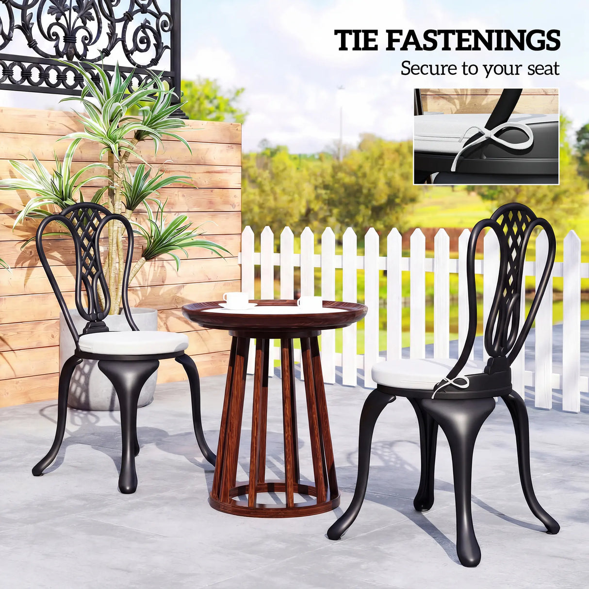 Outsunny Outdoor Bistro Chair Cushions Set of 4 with Removable Cover, 41 x 41 x 5 cm Round Seat Cushions with Ties, White