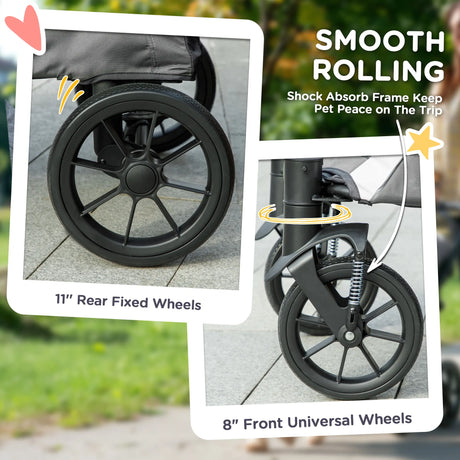 PawHut Foldable Pet Stroller for Large Dogs with 4 Big Wheels, Shock-Absorbing Frame, Safety Leashes, Brakes, Dark Grey