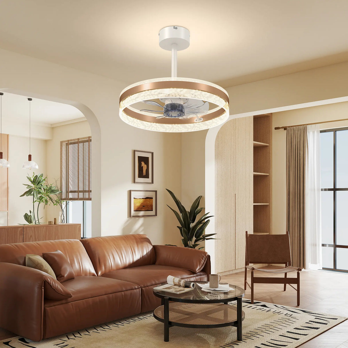 HOMCOM Ceiling Fan with LED Light and Remote - Gold Tone