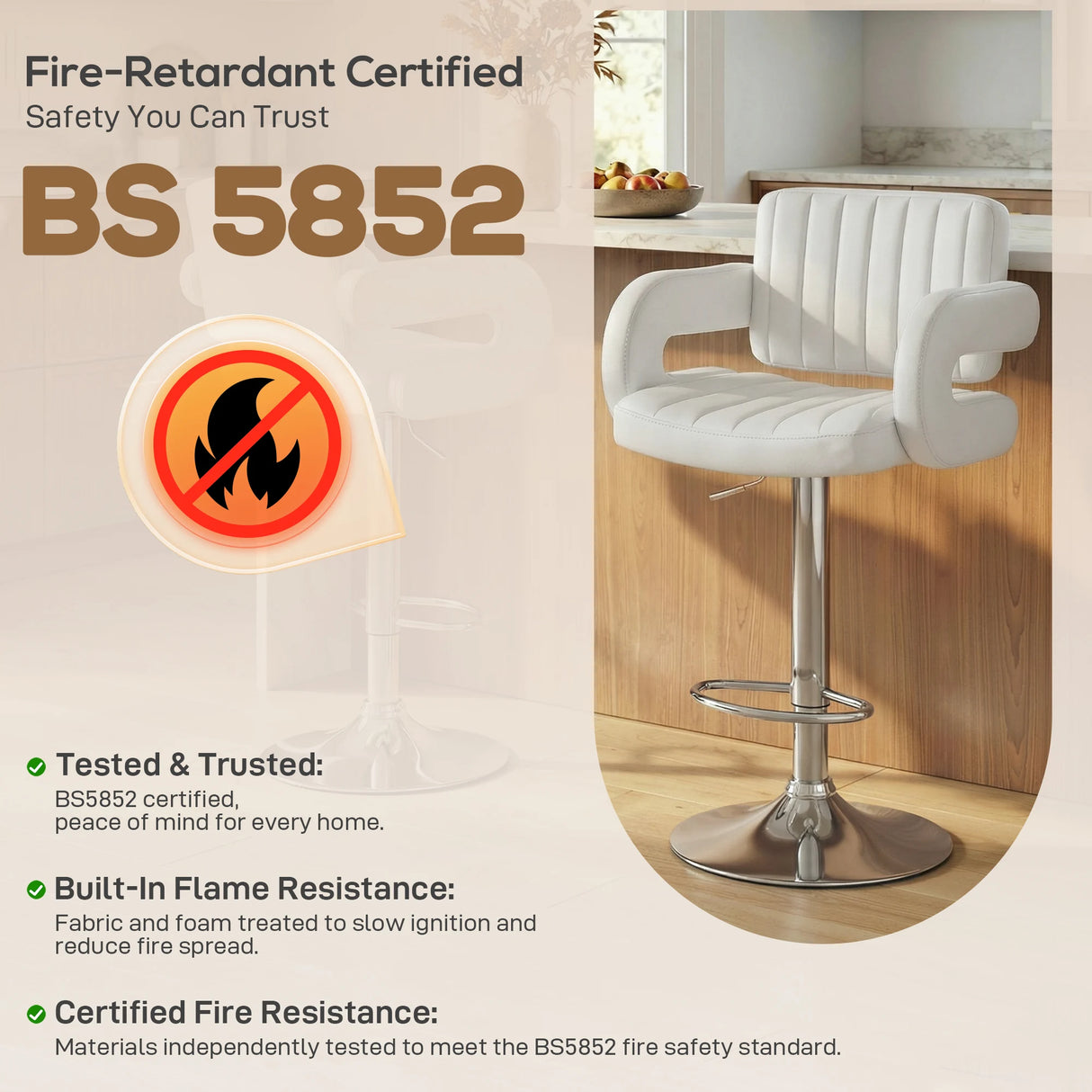 HOMCOM Bar Stools Adjustable Swivel Kitchen Chairs with Backrest Armrest Set of 2 PU Leather White