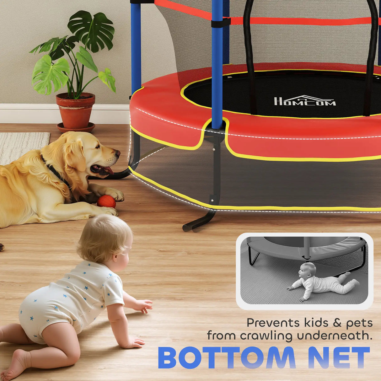 HOMCOM Kids Trampoline, with Safety Net, for Ages 3-10 Years