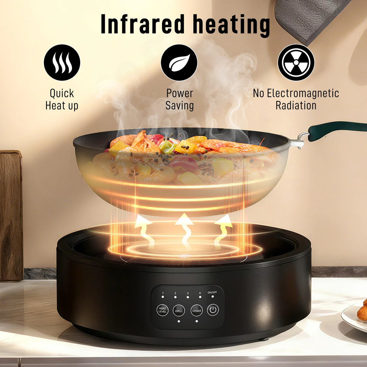 HOMCOM Electric Ceramic Hob with Grill Plate, Multifunctional 36cm Plug in Electric Hob with 4 Heat Levels for All Type Pot