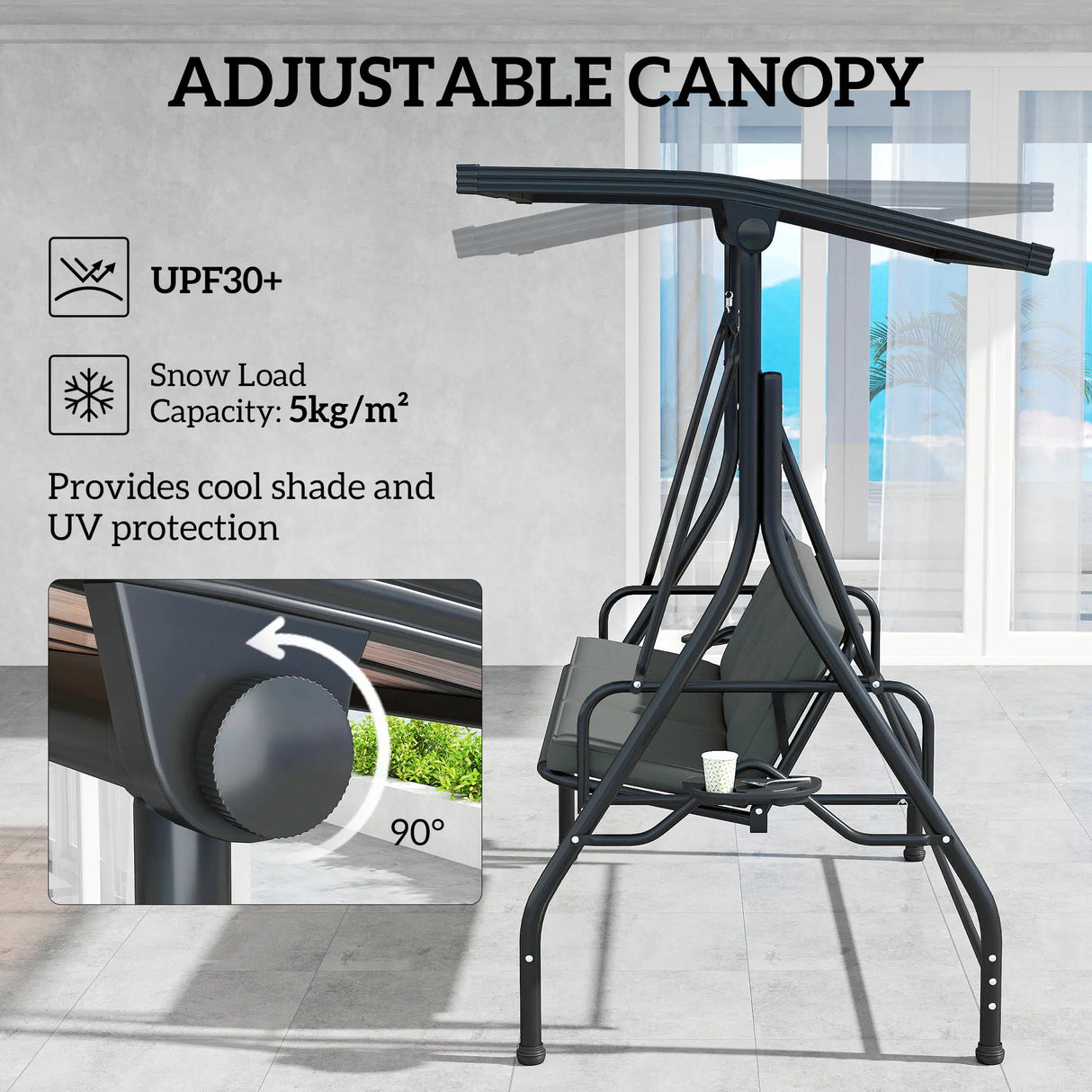 Outsunny Convertible Three-Seater Swing Bench Bed - Dark Grey