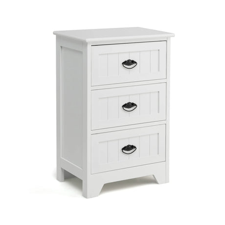 3-Drawer Vintage Bedside Table with Metal Handles & Anti-toppling Device-White