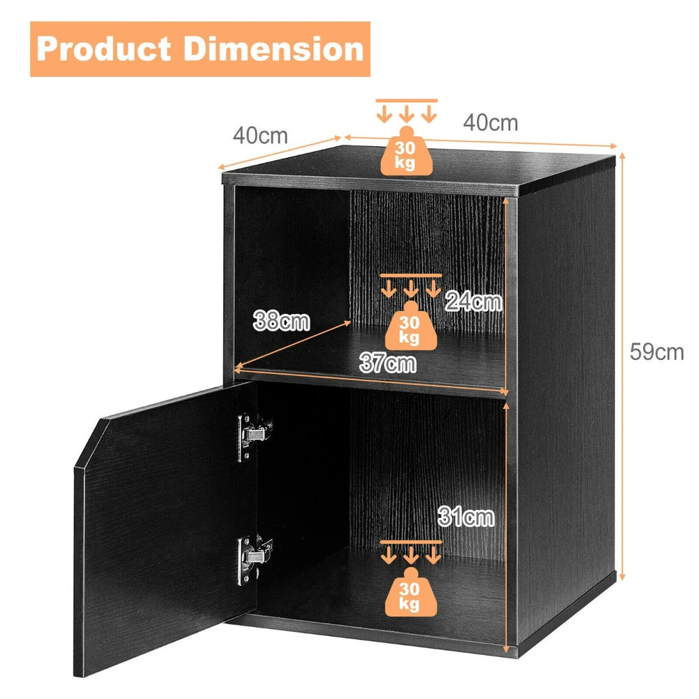 Set of 2 Bedside Table with Open Compartment for Bedroom