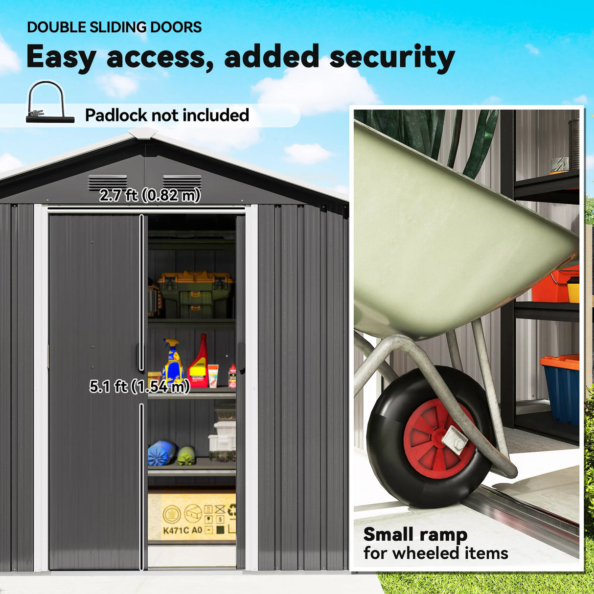 Outsunny 6.5x3.5ft Metal Garden Storage Shed for Outdoor Tool Storage with Double Sliding Doors and 4 Vents, Dark Grey
