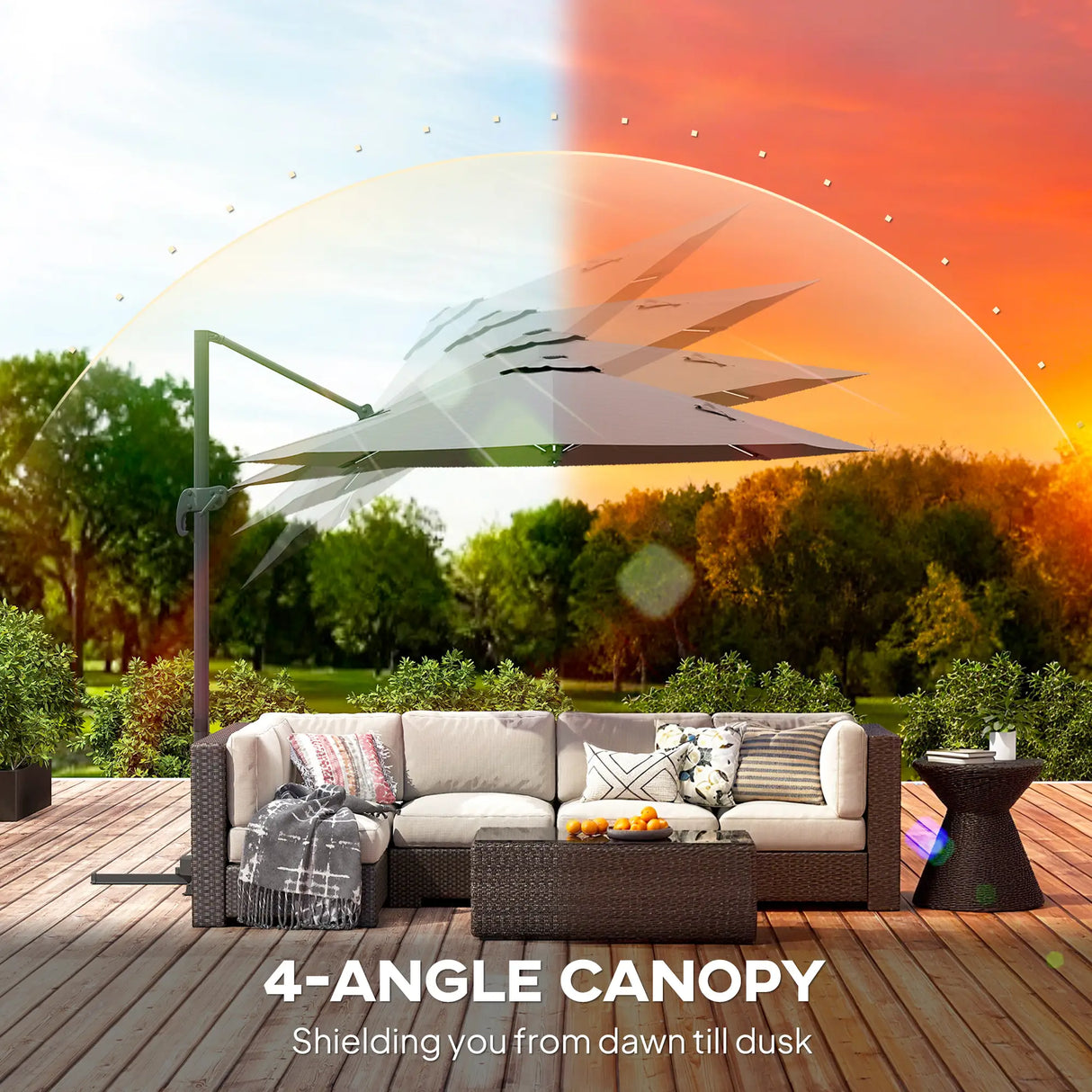 Outsunny 3(m) Adjustable Cantilever Parasol with Base, Solar LED Lights, Dark Grey