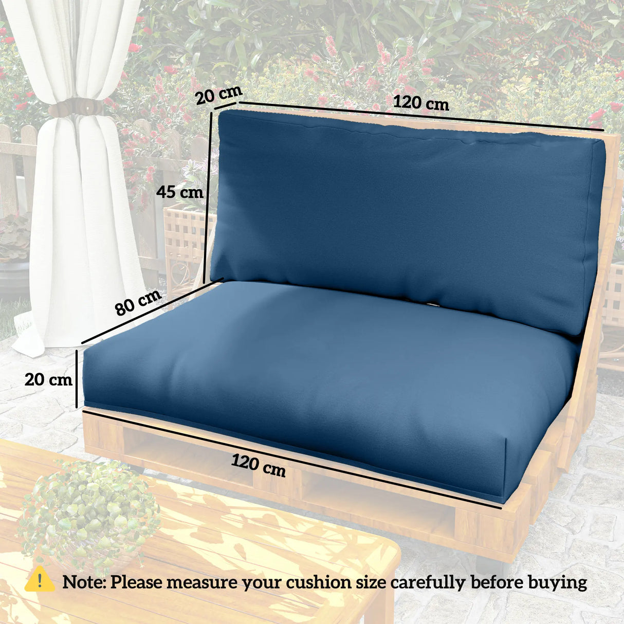 Outsunny Two Piece Seat Pallet and Back Cushions - Navy Blue