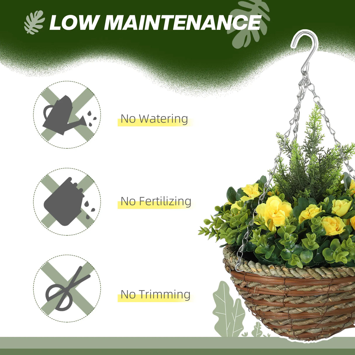 Outsunny Set of Two Hanging Lisianthus Flower Pots - Yellow/Green