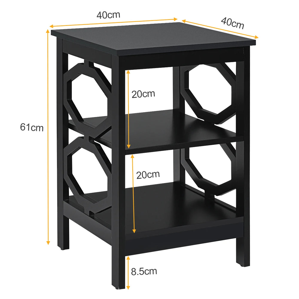 3-tier Nightstand Sofa Side End Accent Table-Black