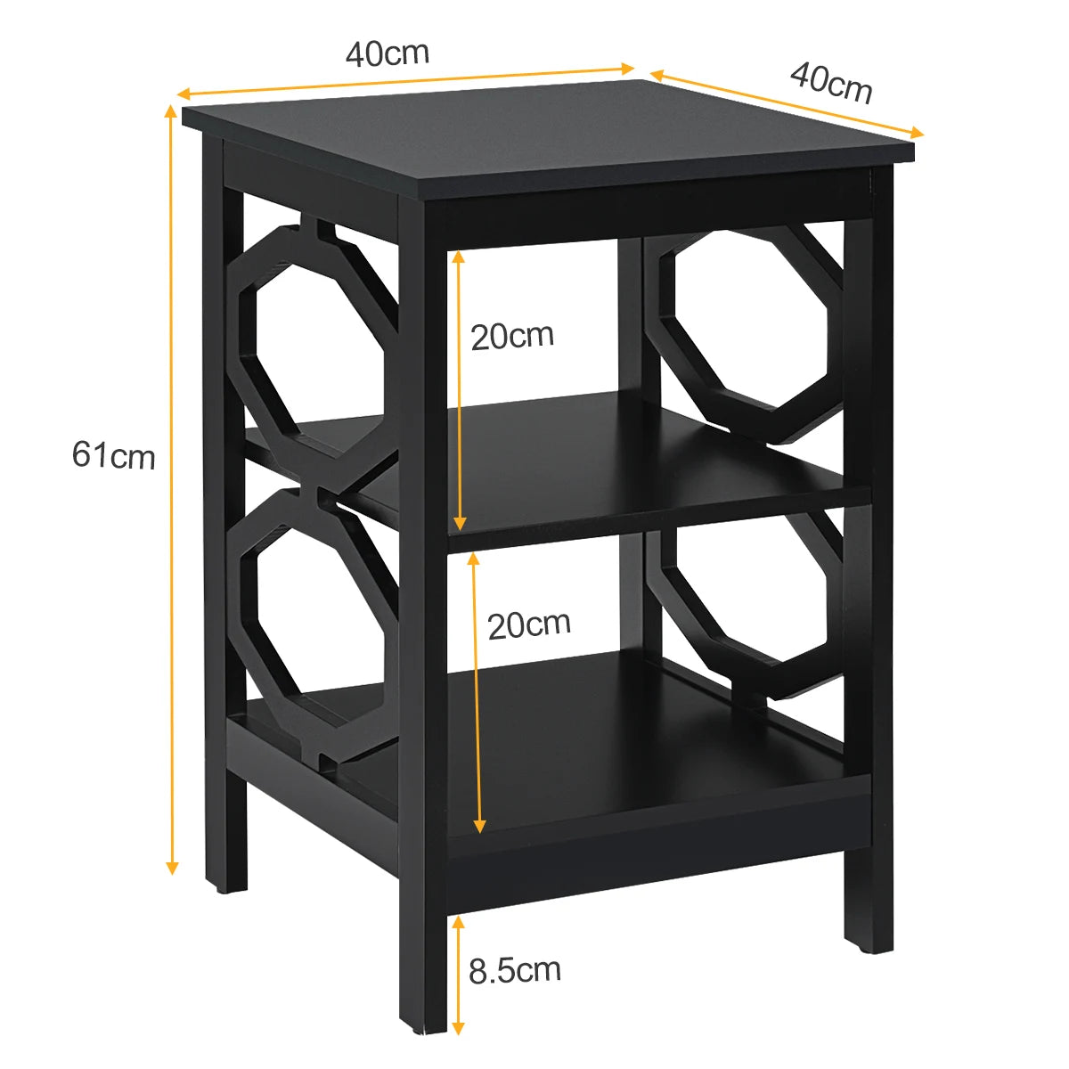 3-tier Nightstand Sofa Side End Accent Table-Black