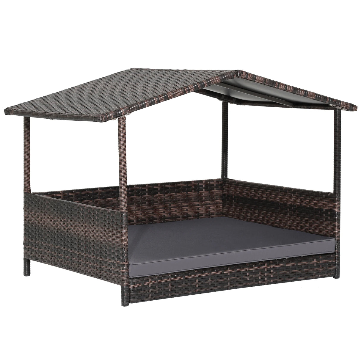 Outdoor Wicker Dog House with Weatherproof Roof-