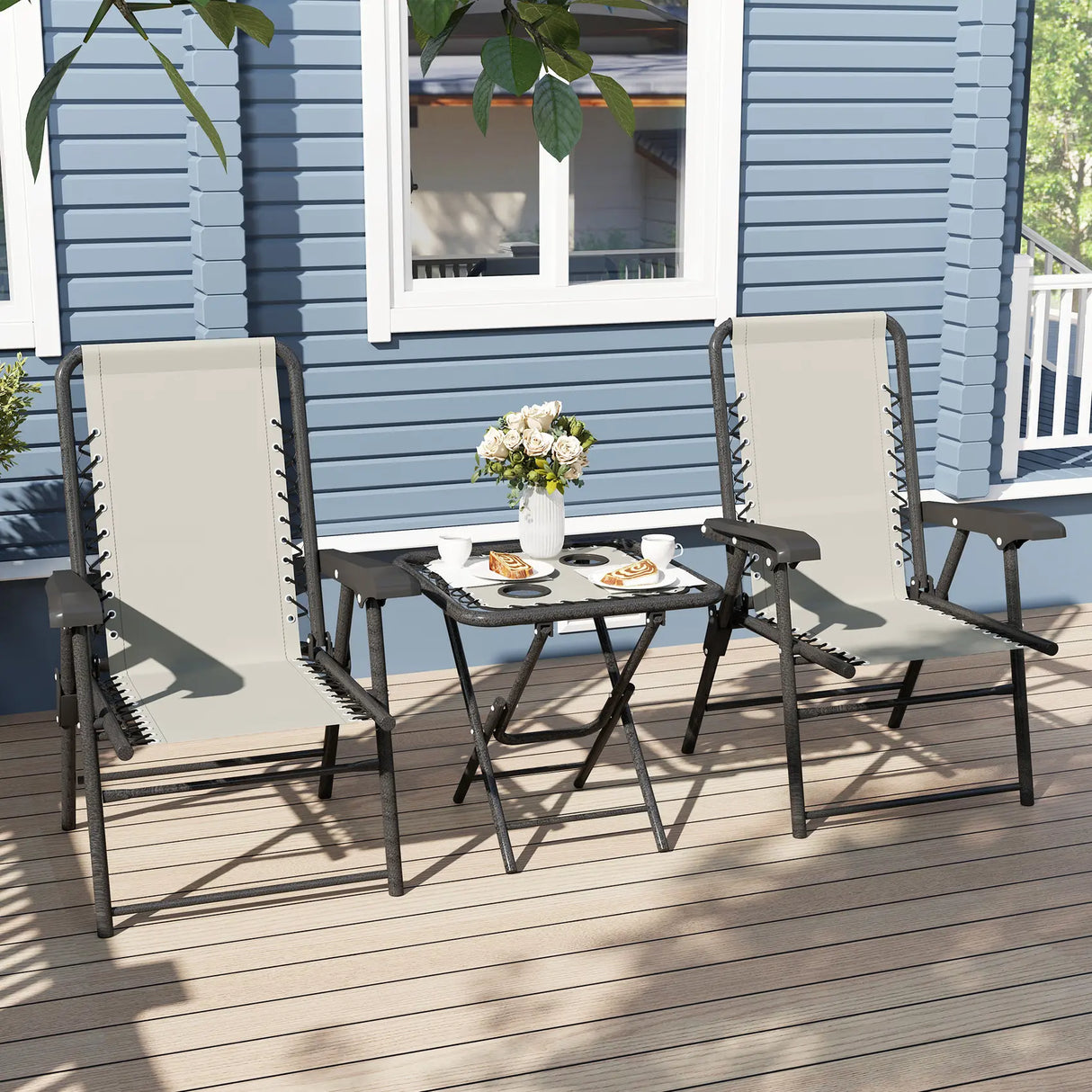 Outsunny Three-Piece Garden Table and Chair Set - Cream White
