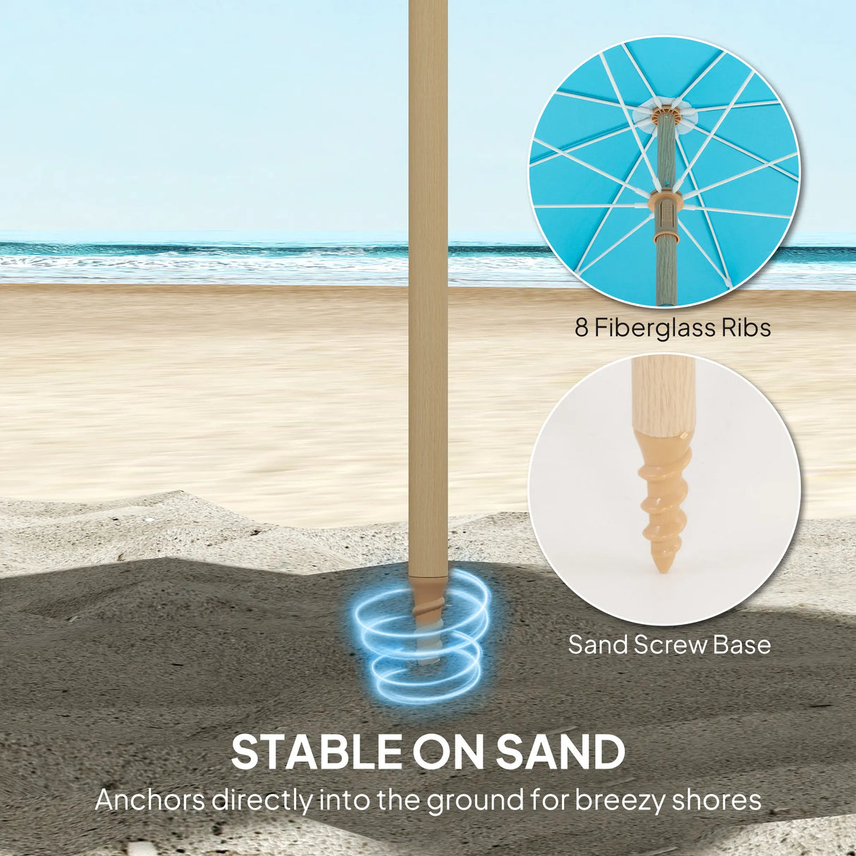 Outsunny 1.7 m Beach Umbrella with Sand Anchor, 30 Tilting Fringed Beach Garden Parasol with Adjustable Height, Grey
