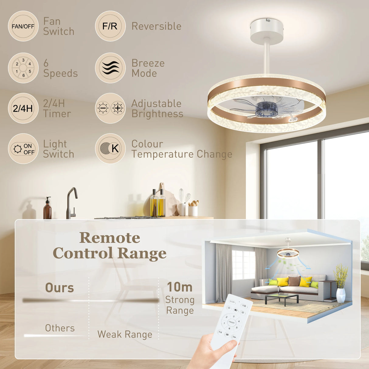 HOMCOM Ceiling Fan with LED Light and Remote - Gold Tone
