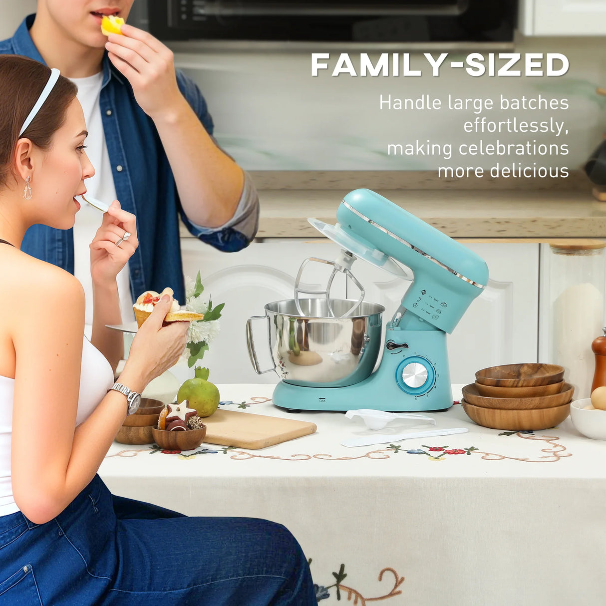 HOMCOM 1300W Kitchen Stand Mixer, with Accessories - Blue