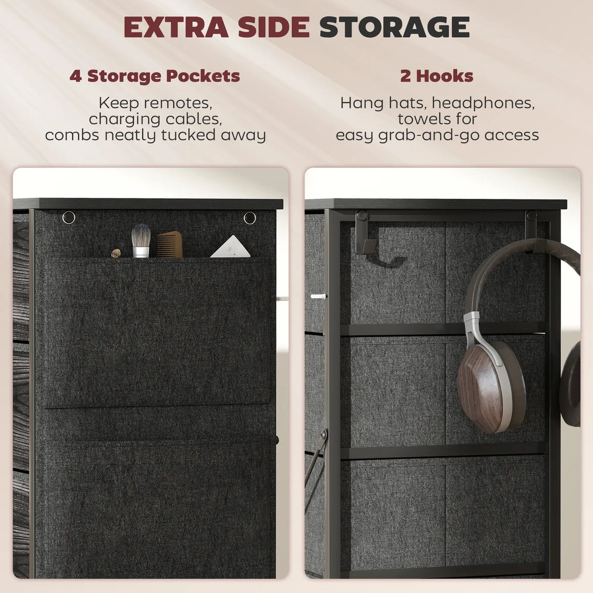 HOMCOM Chest of Five Fabric Drawers - Black