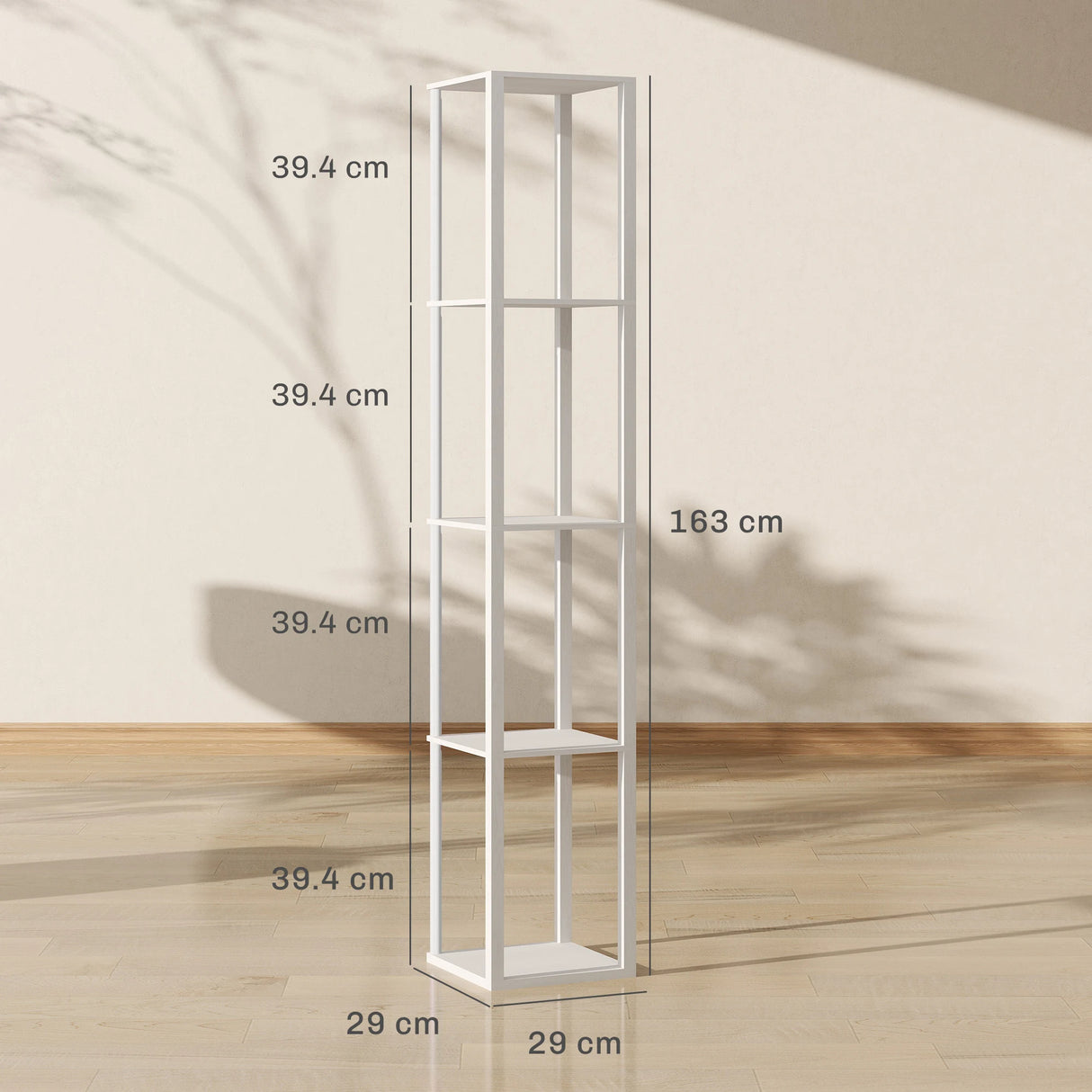 HOMCOM RGB LED Floor Lamp with Shelves, Modern Dimmable Standing Lamp with Remote Control, Adjustable Brightness & Speed for Living Room, Bedroom, Office, White