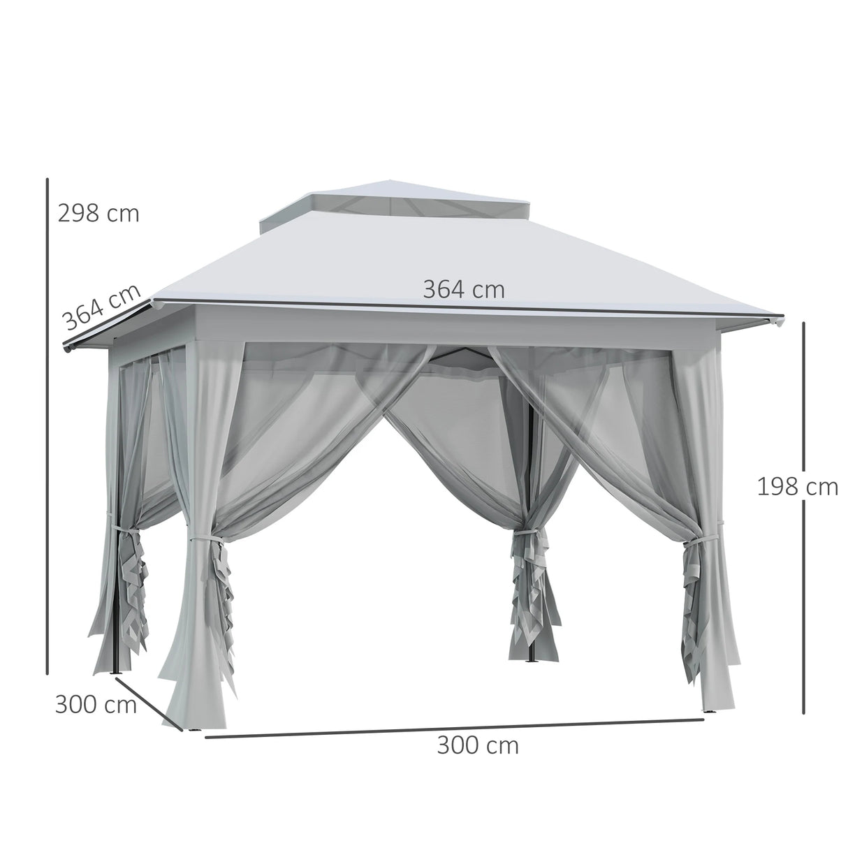 Outsunny 3.6 x 3.6 m Pop up Gazebo with Netting, Height Adjustable Party Tent Instant Canopy Sun Shade Shelter, Grey