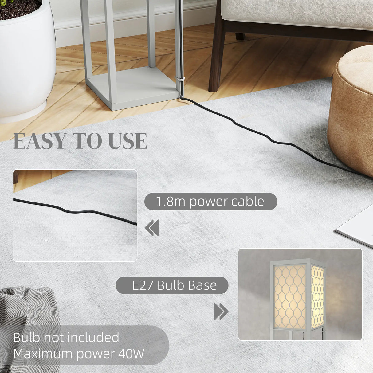 HOMCOM Three-Shelf Standing Lamp - Grey/White
