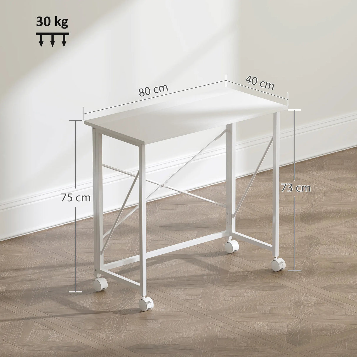 HOMCOM 80 cm Folding Desk on Wheels - White