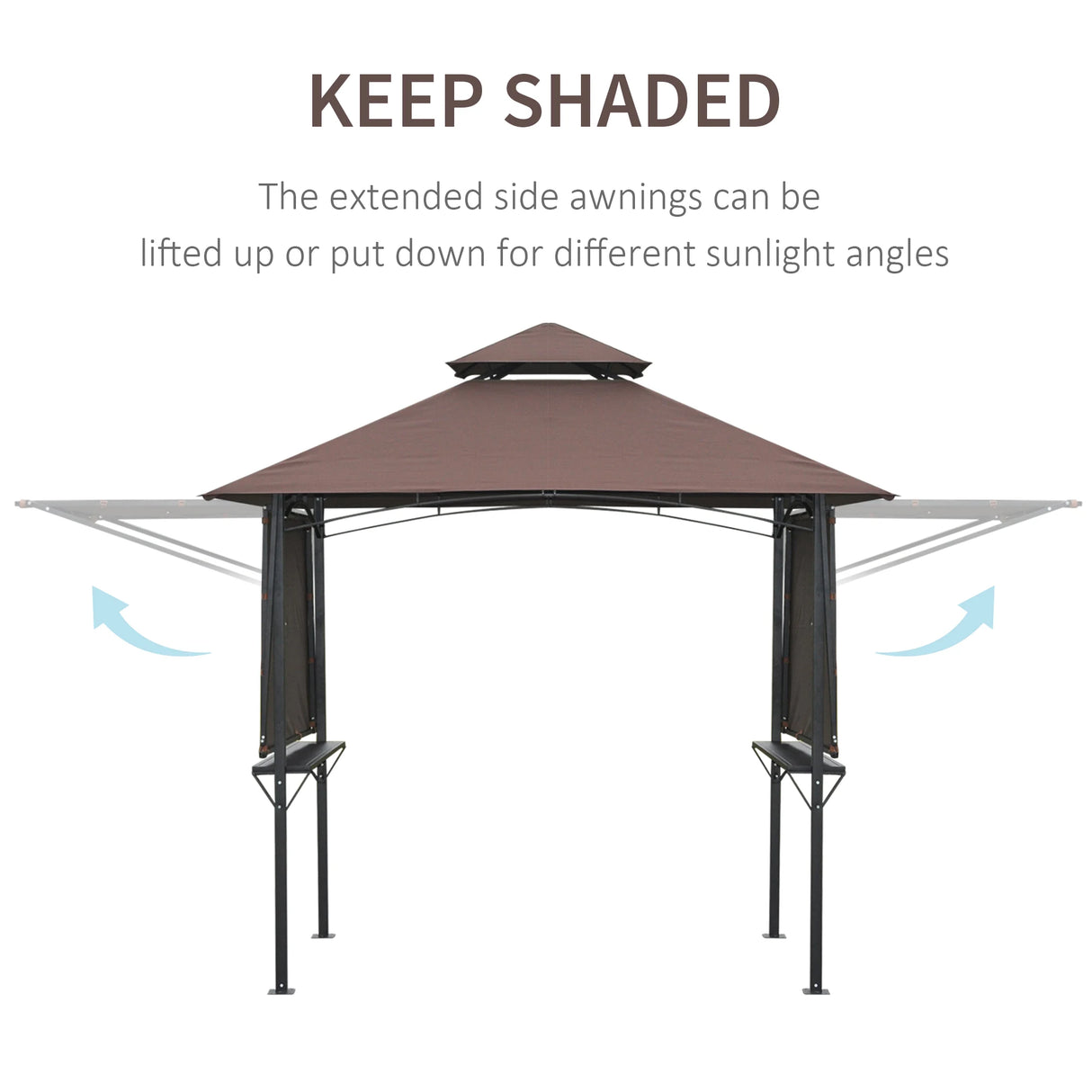 Outsunny 2.4 x 1.5 m (8' x 5') Grill Gazebo Canopy with Extendable Side Awnings, Outdoor BBQ Gazebo Shelter with 2 Side Shelves for Garden, Patio, Barbecue, Picnic, Coffee