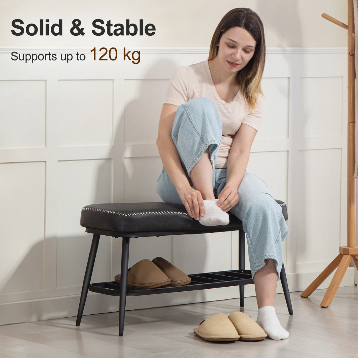 HOMCOM PU Leather Shoe Storage Bench - Charcoal Grey