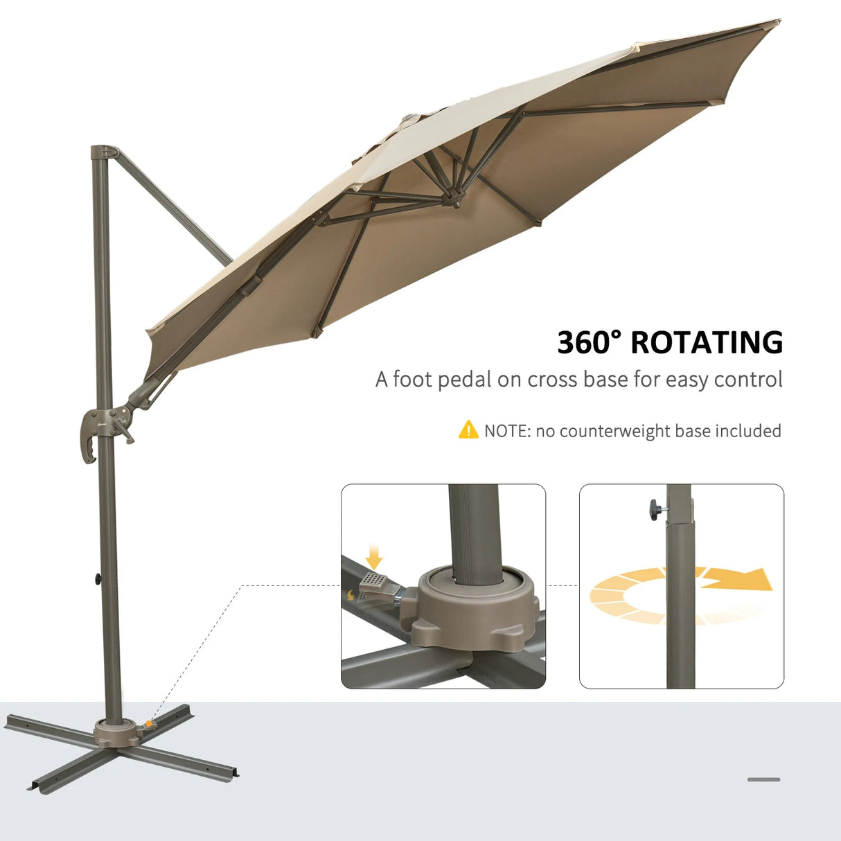 Outsunny 3m Beach Hanging Umbrella Parasol - Khaki
