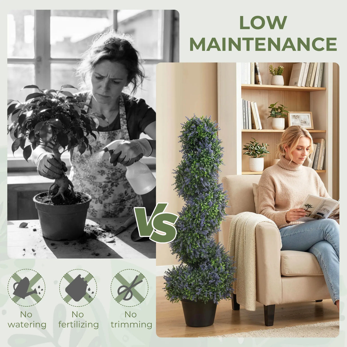 HOMCOM Artificial Lavender Topiary Tree Set of 2, UV Resistant Fake Plants in Pot for Indoor Outdoor Decor, 90 cm, Purple