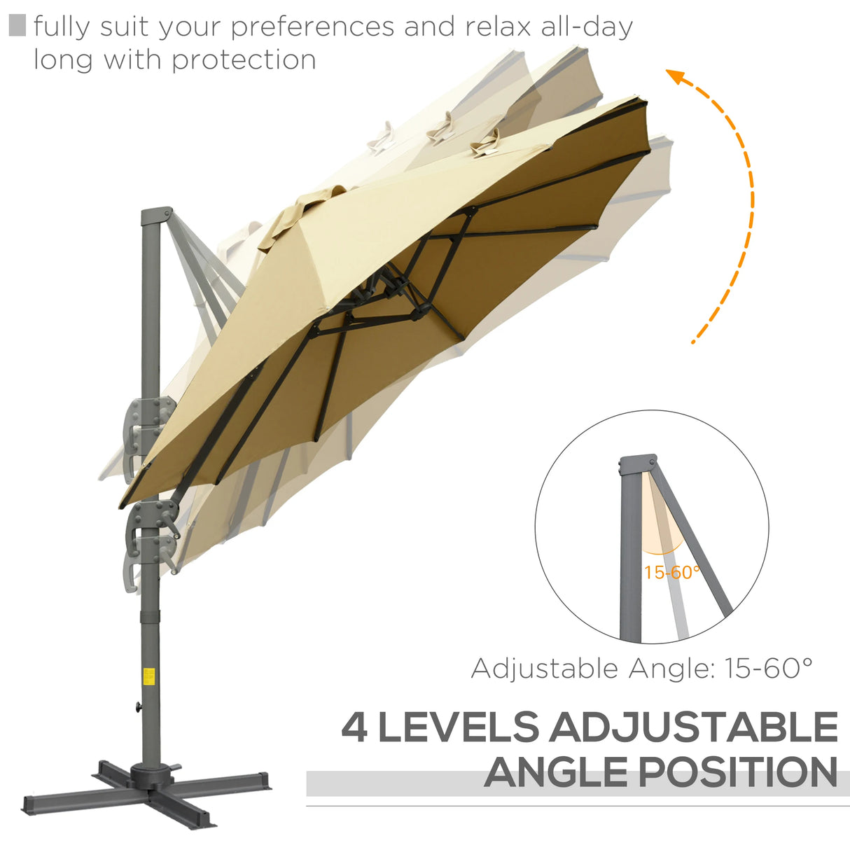 Outsunny 4.5 m Patio Parasol, Large Double-Sided Rectangular Garden Umbrella with Crank Handle, 360 Cross Base for Bench, Outdoor, Khaki