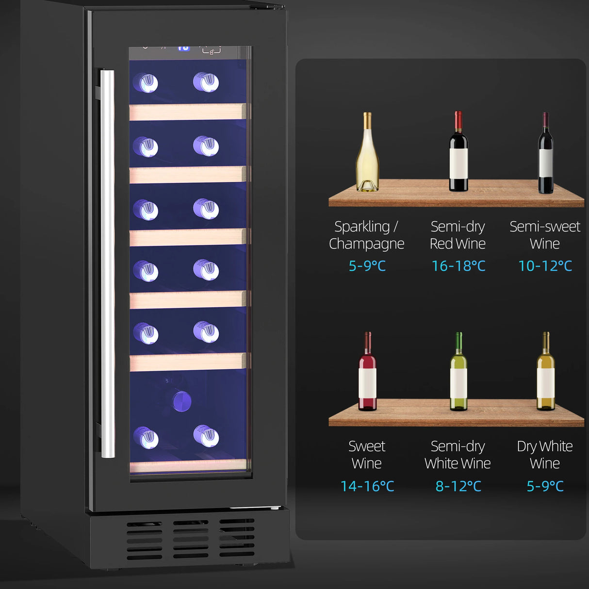 HOMCOM 19 Bottle 5-18 Wooden Rack Wine Fridge - Black