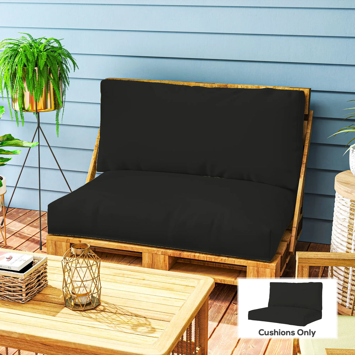 Outsunny Two Piece Seat Pallet and Back Cushions - Black