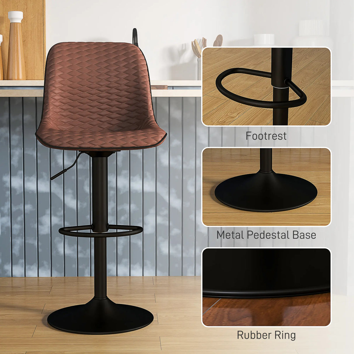HOMCOM Set of Two Faux Leather Bar Stools - Brown