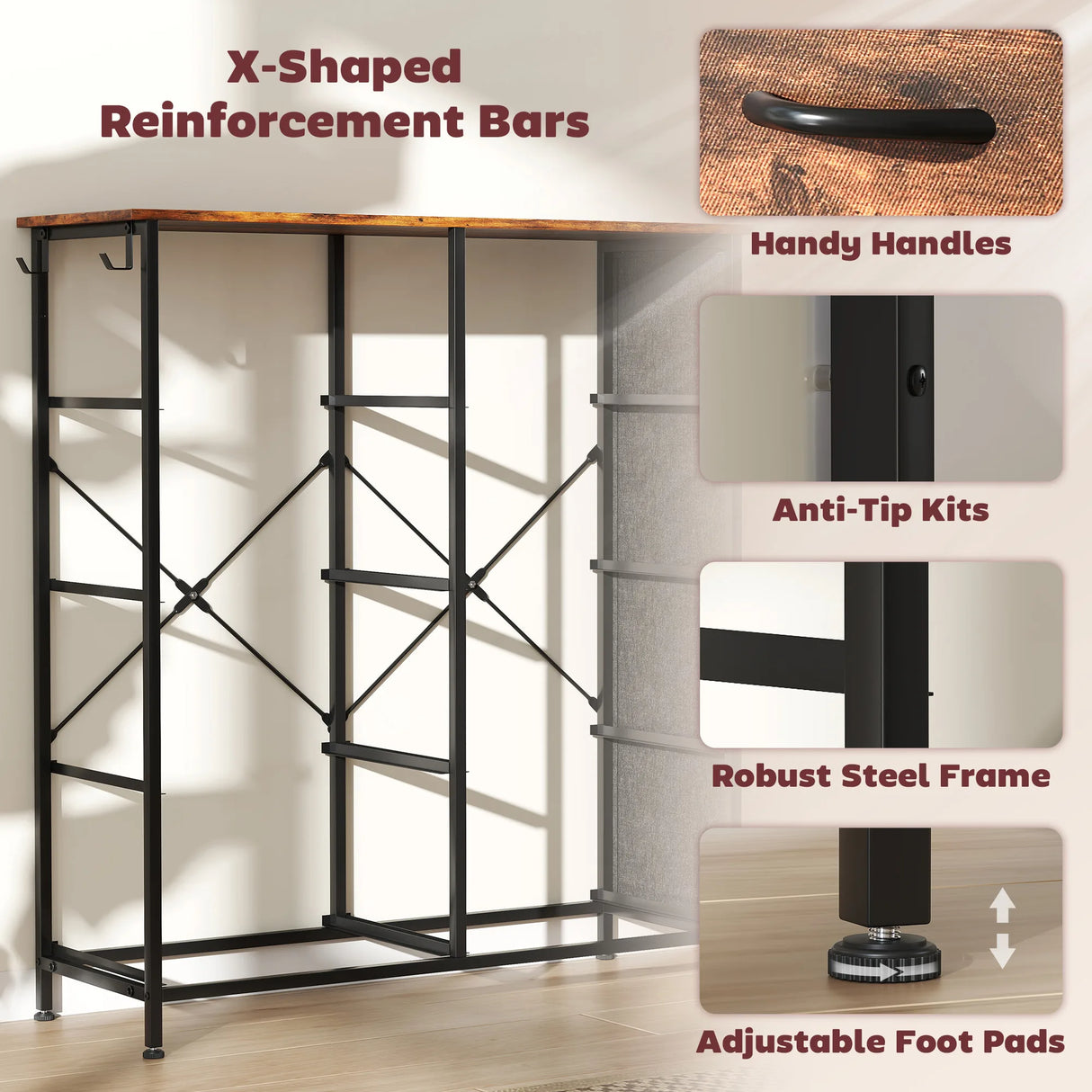 HOMCOM Chest of Eight Fabric Drawers - Rustic Brown