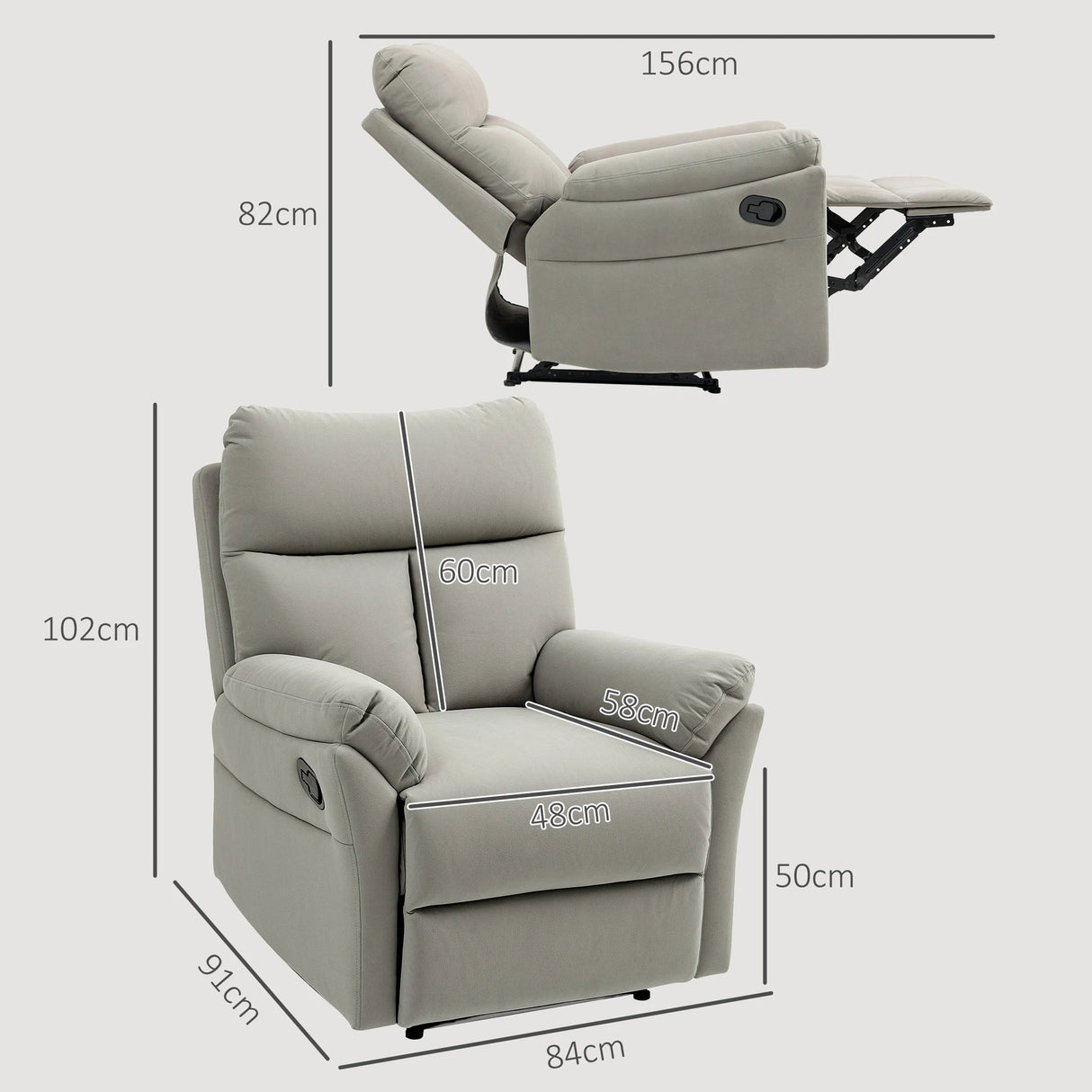 HOMCOM 140 Manual Reclining Armchair, with Footrest - Grey