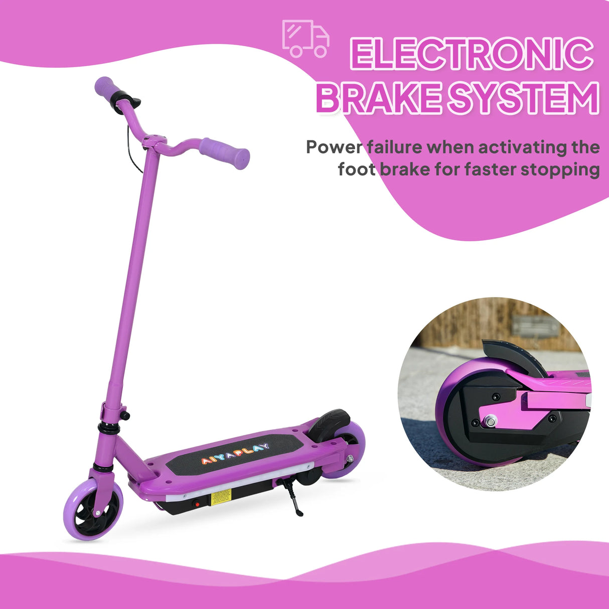 AIYAPLAY Electric Scooter for Kids 6-14 Years, with Colourful Lights, Purple
